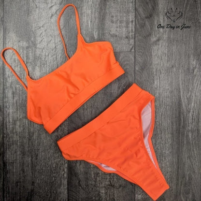 Pink Queen Push Up High Waist Bikini Swimsuit Orange High Cut 2 Piece Size S