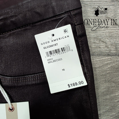 Good American Good Legs Coated Skinny Jeans Malbec Burgundy NWT $169 Size 16