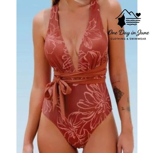 Cupshe Tie Wrap V Neck One Piece Swimsuit Size S