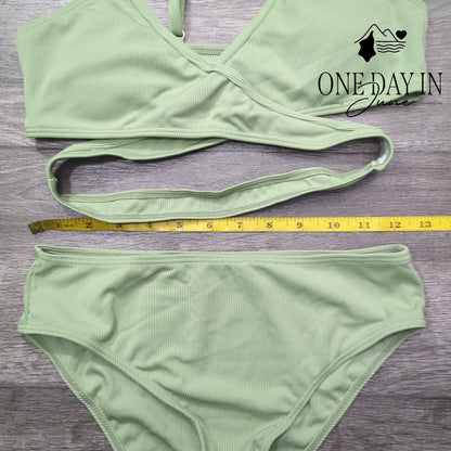 CharmLeaks Ribbed Cross Front Bikini Swimsuit Size 15-16Y