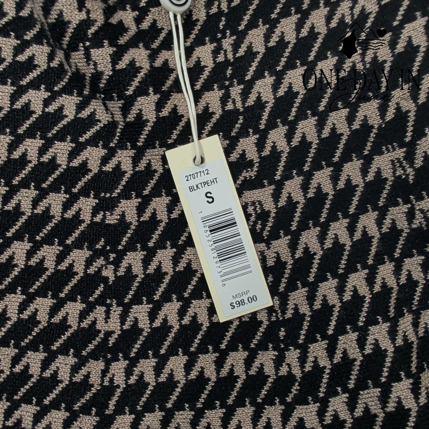 Max Studio Houndstooth Knit Flare Skirt Black Tan High Waist NWT $98 Size S