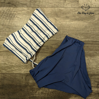 SweatyRocks Striped Bandeau High Waist Bikini Swimsuit Size M