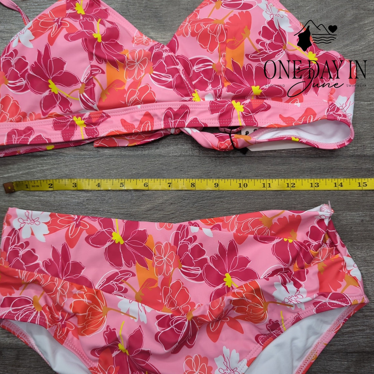 Sporlike Floral Ruffle Shoulder High Waist Bikini Swimsuit Pink NWT Size L