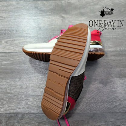 Michael Kors MK Logo Colorblock Sneakers Brown Pink Size 6.5