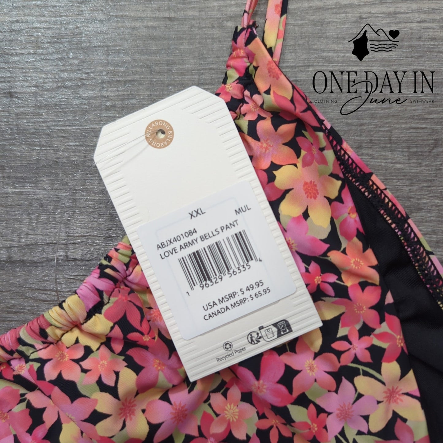 Billabong Love Army Bells Bikini Bottom Floral Tie Side Cheeky Swim NWT Size XXL