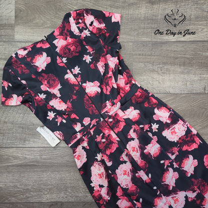 Eva Mendes NY&C Floral Cap Sleeve Midi Sheath Dress Navy Pink NWT Size 8