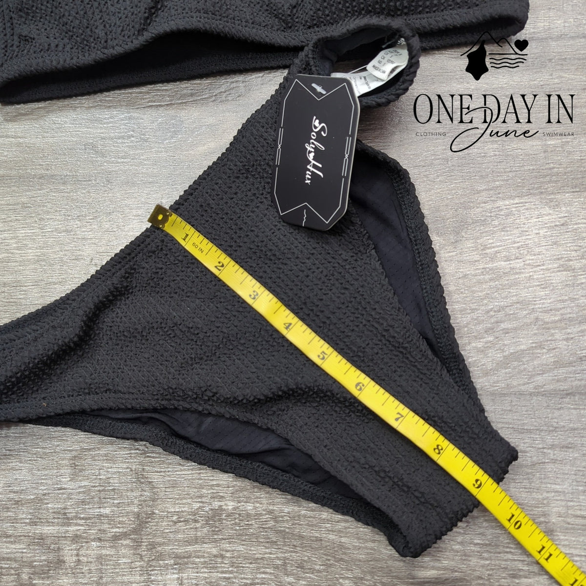 Soly Hux Smocked Textured Crop Bikini Swimsuit Black 2 Piece NWT Size S
