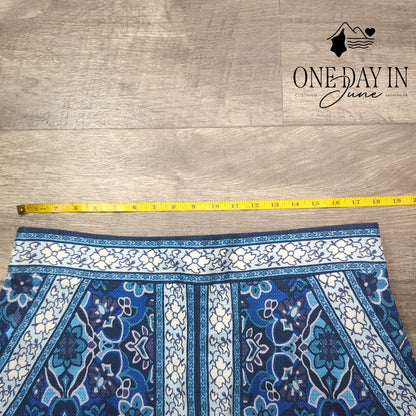 Loft Floral Border Print Pencil Skirt Blue Teal White NWT Size 14