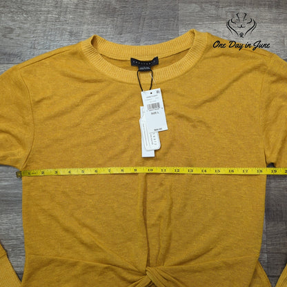 Sanctuary Mustard Yellow Long Sleeve Twist Front Knit Sweater NWT Size L