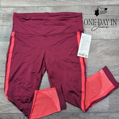 Lululemon Zip the Line Crop 23 Leggings Deep Ruby Poppy Coral NWT Size 12