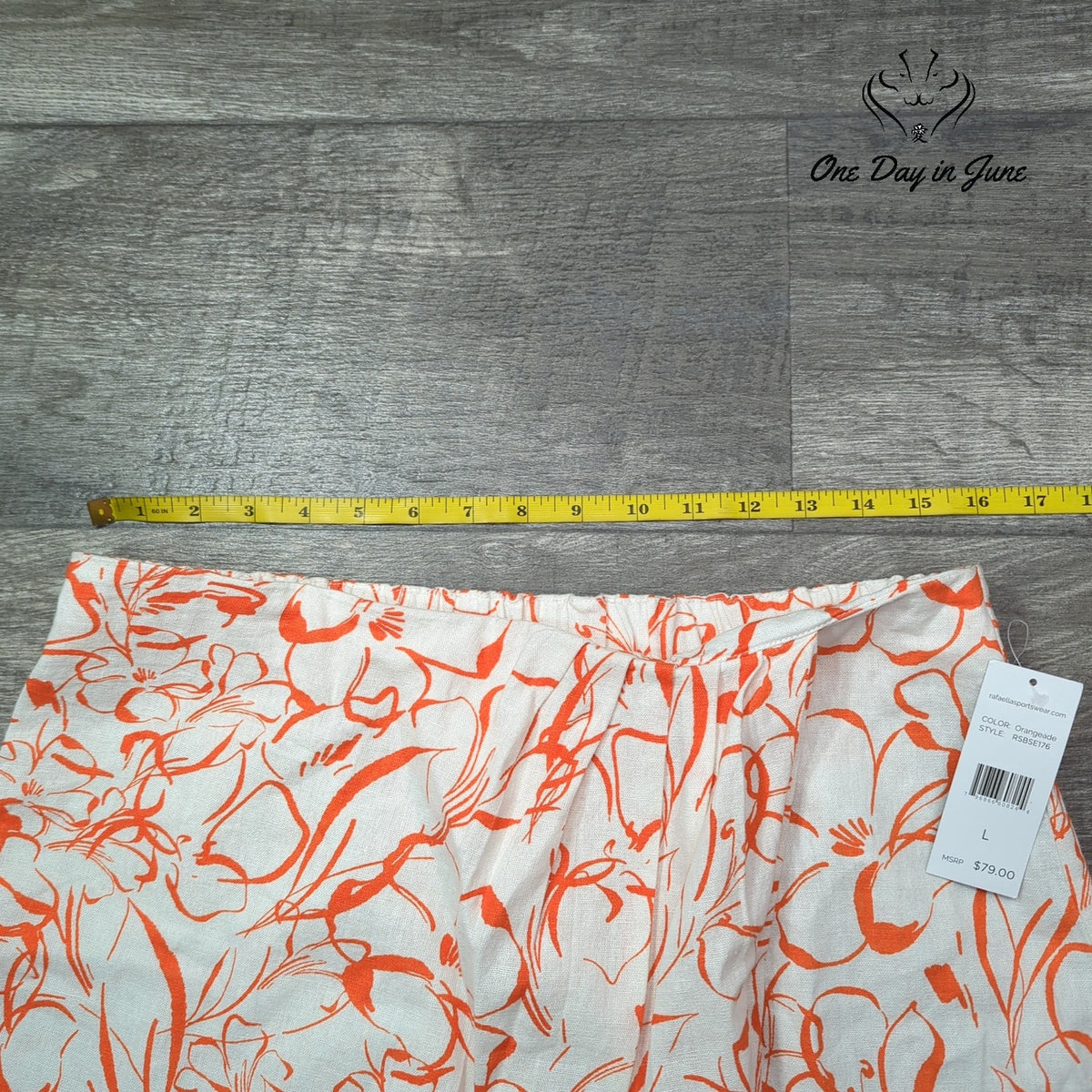 Rafaella Linen Blend Floral Pull On Midi Skirt Orange White NWT $79 Size L
