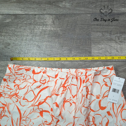 Rafaella Linen Blend Floral Pull On Midi Skirt Orange White NWT $79 Size L