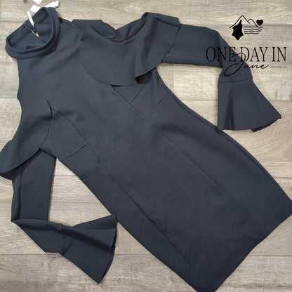 Free People Sweet Talk Cold Shoulder Ruffle Bell Sleeve Mini Dress NWT Size XS