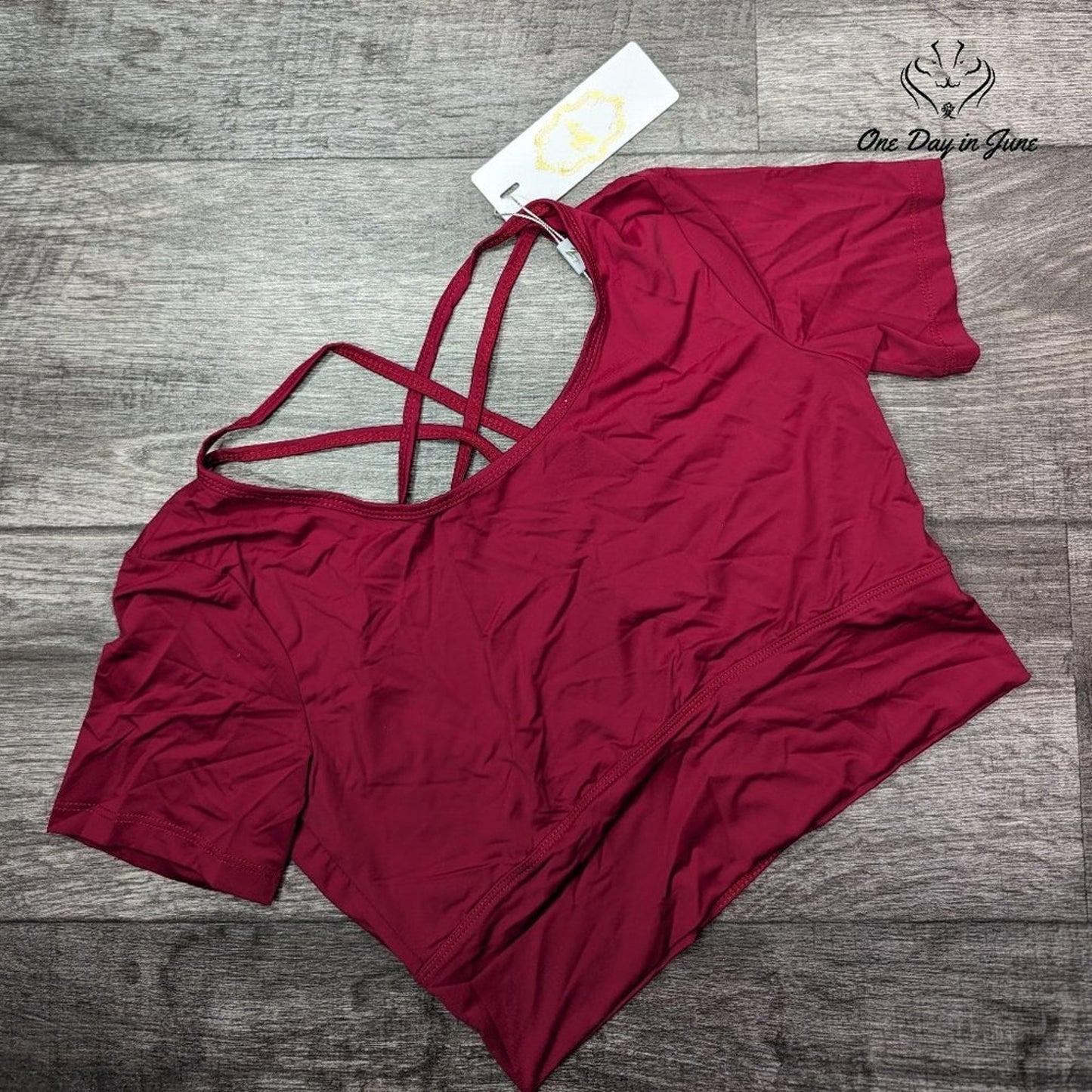 Zexxy Short Sleeve Criss Cross Back Yoga Top Size M