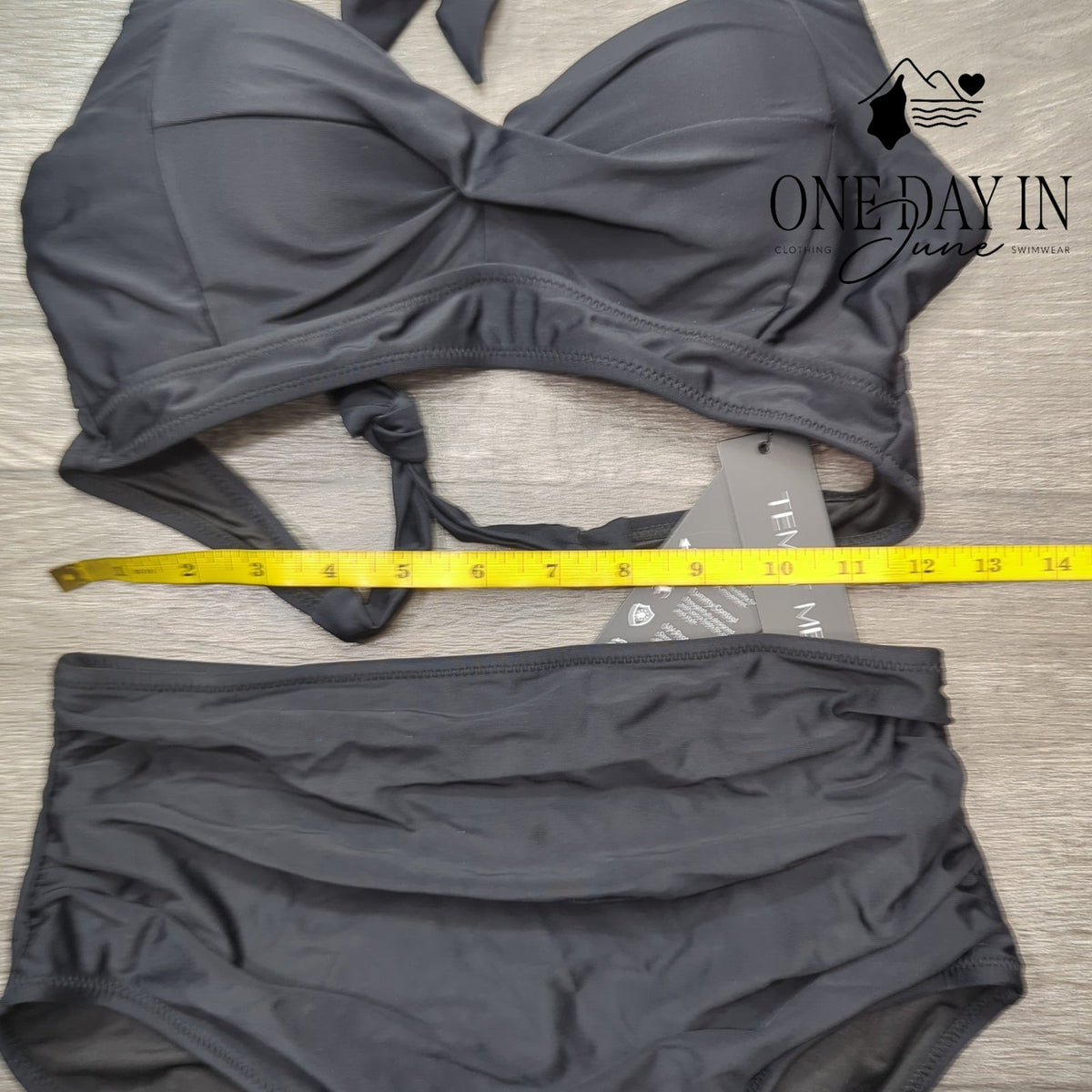 Tempt Me Twist Front Halter High Waisted Bikini Swimsuit Black NWT Size S