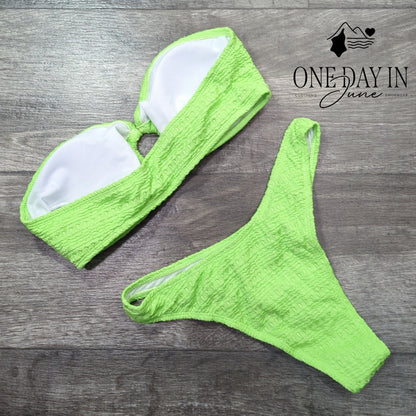 CharmLeaks Ring Textured Bandeau Bikini Swimsuit Size M