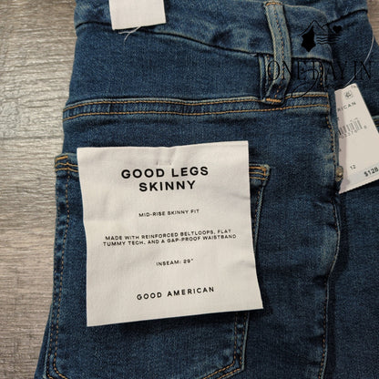 Good American Good Legs Skinny Jeans Blue Mid Rise NWT Size 12
