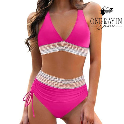 Blooming Jelly Bikini Swimsuit Hot Pink High Waist Ruched NWT Size L