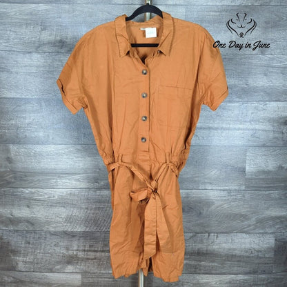 a.n.a Short Sleeve Button Front Tie Waist Romper Size XXL