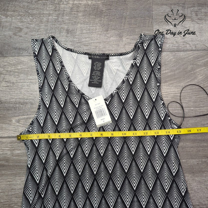 Design History Sleeveless Chevron Midi Dress Black White Asymmetrical NWT Size M