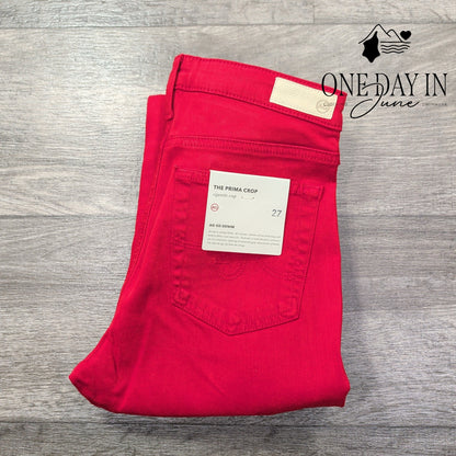 AG Adriano Goldschmied The Prima Crop Cigarette Jeans Red NWT Size 4 (27)