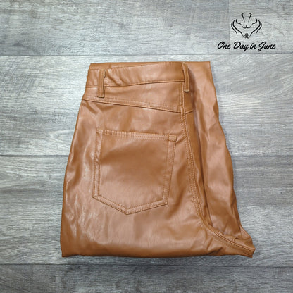 Juicy Couture Rodeo Faux Leather Barrel Pants Camel Brown High Rise Size 29 (8)