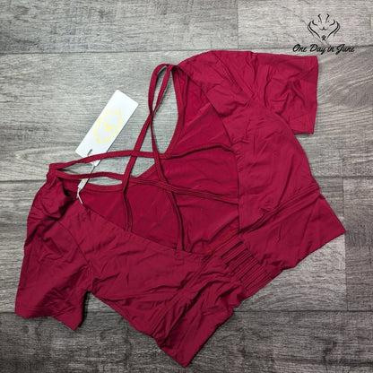 Zexxy Short Sleeve Criss Cross Back Yoga Top Size M