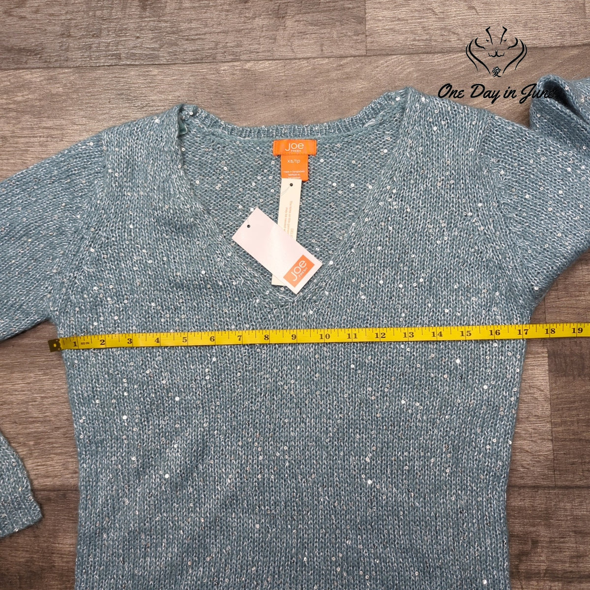 Joe Fresh Sequin V Neck Sweater Blue Silver Sparkle Long Sleeve NWT Size XS