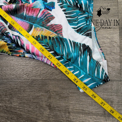 Sporlike Ruffle Shoulder Tropical One Piece Swimsuit Size S