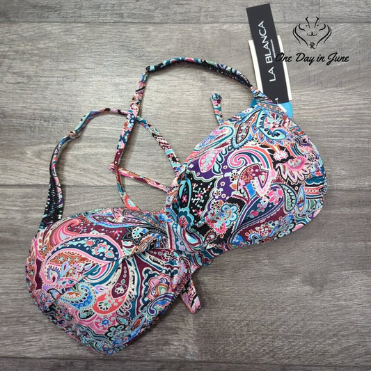 La Blanca Cross Front Tie Back DD Cup Bikini Top Size DD