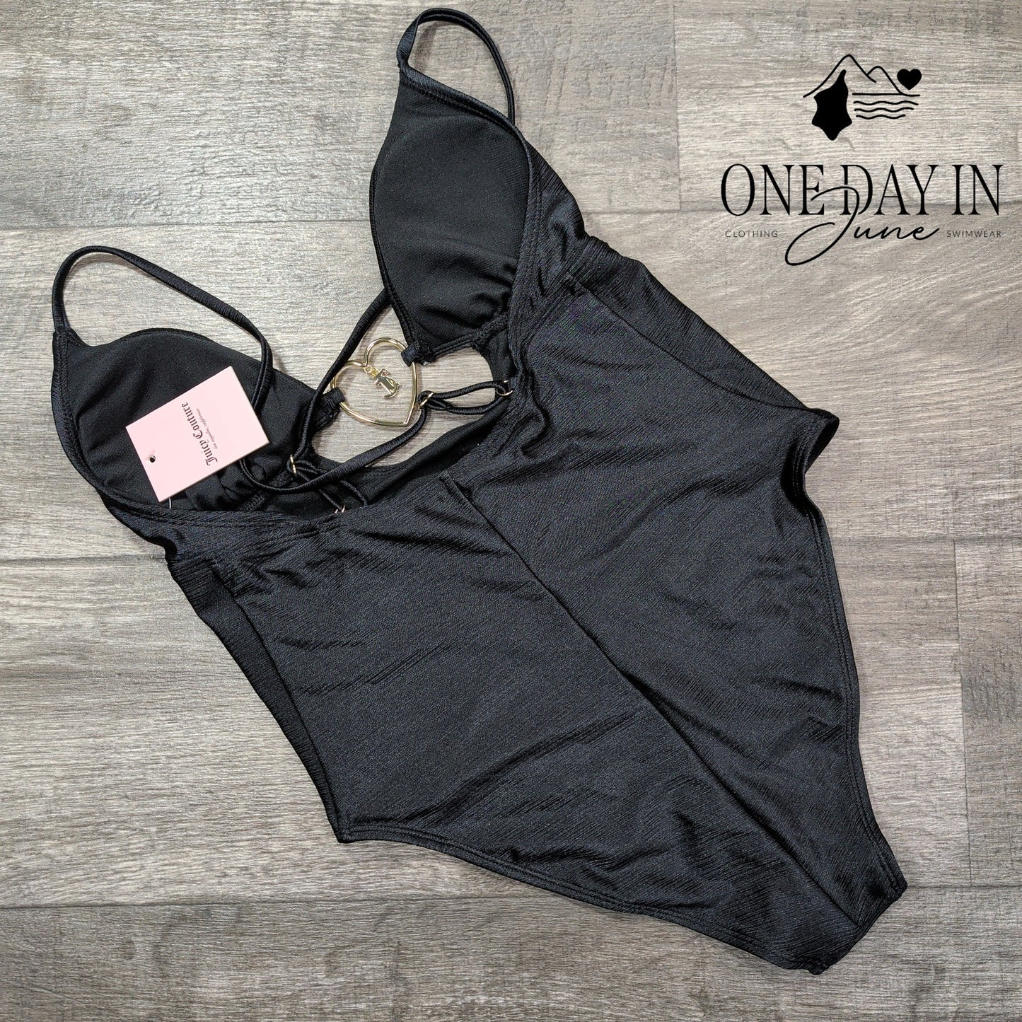 Juicy Couture Heart Front V Neck One Piece Swimsuit Size L