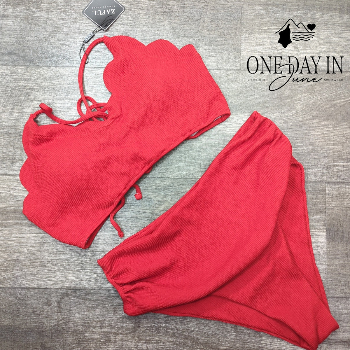 Zaful High Waist Scallop Ribbed Bikini Swimsuit Size XL