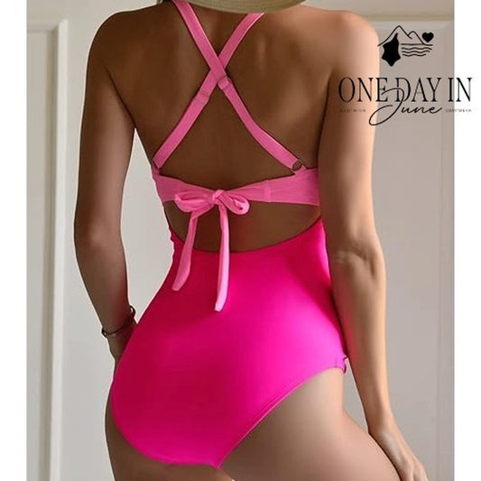 Eomenie Cross Front Cutout One Piece Swimsuit Ruched Tummy Control NWT Size M