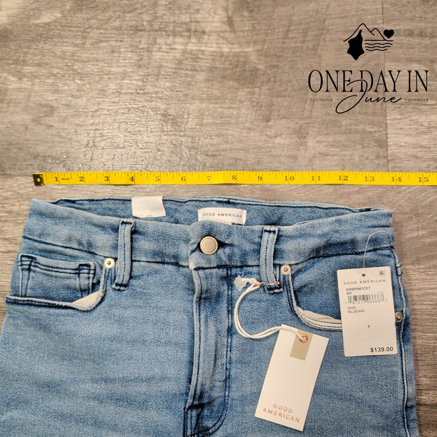 Good American Good Legs Straight Jeans Blue449 Raw Hem NWT $139 Size 6 (28)