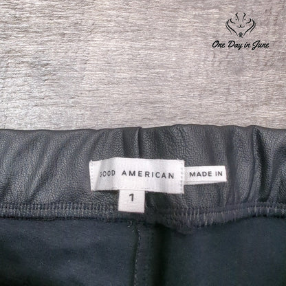 Good American Faux Leather Pull On Skinny Ankle Pants Black Size 1