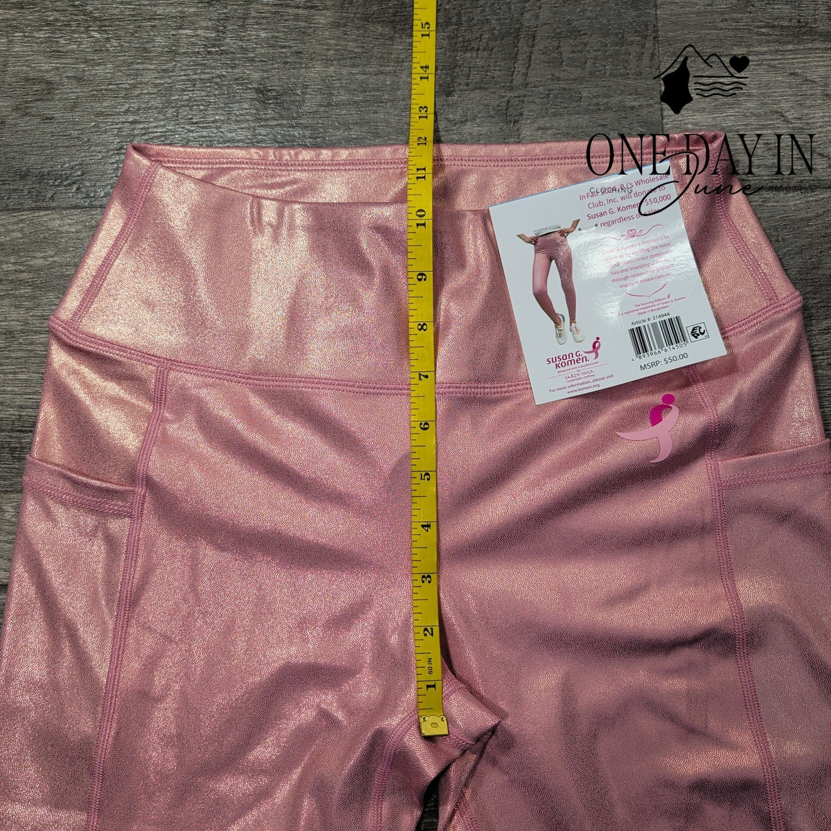 Susan G. Komen Earth Yoga Metallic Pink High Rise Pocket Leggings NWT Size XL