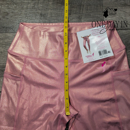 Susan G. Komen Earth Yoga Metallic Pink High Rise Pocket Leggings NWT Size XL