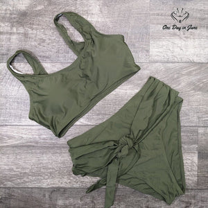 Aleumdr Crop Top Bottom Knot Bikini Swimsuit Size XL
