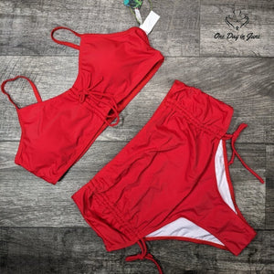 Peddney Ruched Front High Waist Bikini Swimsuit Size XL