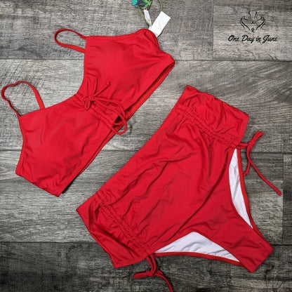 Peddney Ruched Front High Waist Bikini Swimsuit Size XL