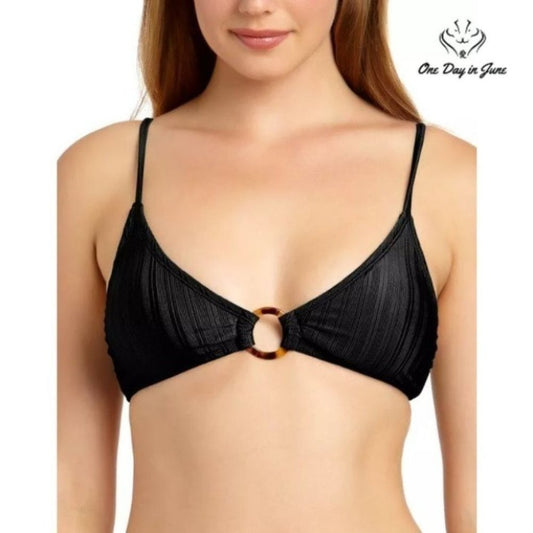 California Waves Juniors' Shiny Ribbed Triangle Bikini Top Size M