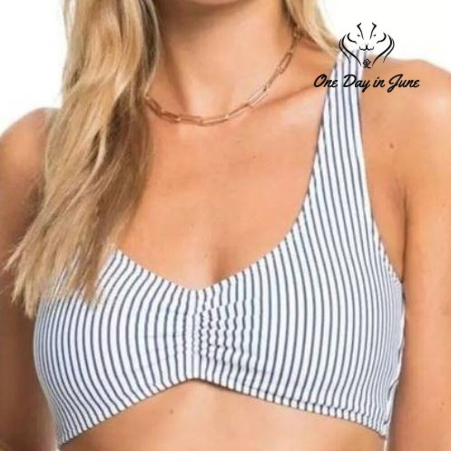 Roxy PT Beach Classics Athletic Bikini Top Navy White Stripe NWT $50 Size S