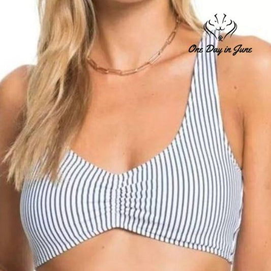 Roxy PT Beach Classics Athletic Bikini Top Navy White Stripe NWT $50 Size S