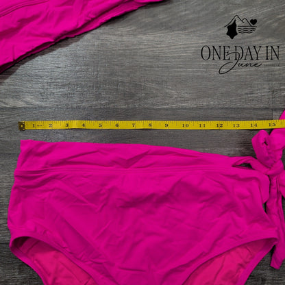 Yonique Tie Shoulder High Waist Bikini Swimsuit Size M