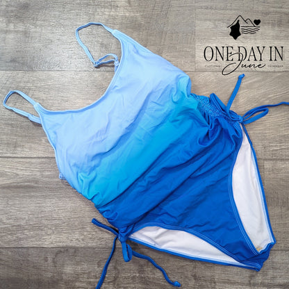 Aleumdr Drawstring Ombre One Piece Swimsuit Size XL
