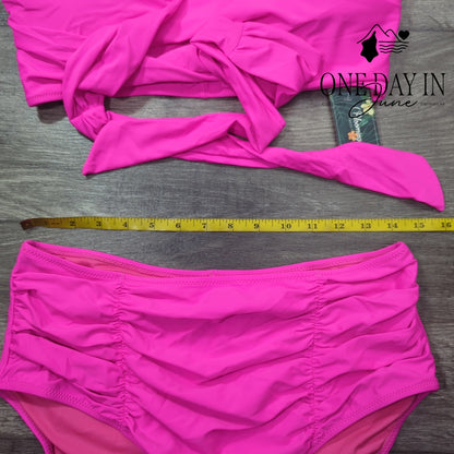 Blooming Jelly Halter Cross Front Tie High Waist Bikini Swimsuit Size XL