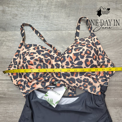 Eomenie Leopard Print Cross Front Cut Out Tie Back One Piece Swimsuit NWT Size L
