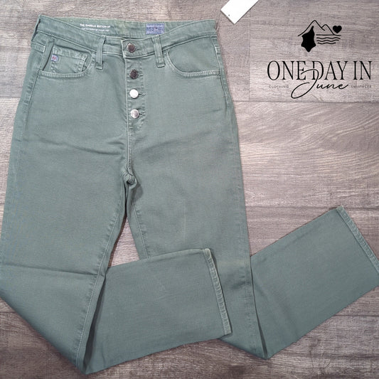 AG Adriano Goldschmied Isabelle Button Up High Rise Crop Jeans Green NWT Size 4