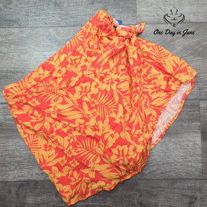 Arizona Jean Co. Tropical Floral Faux Wrap Tie Front Shorts Orange NWT Size M