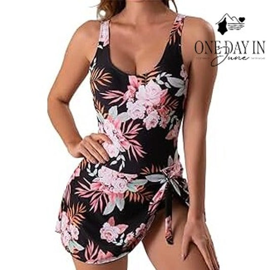 Eomenie Floral Swimdress One Piece Swimsuit Size L